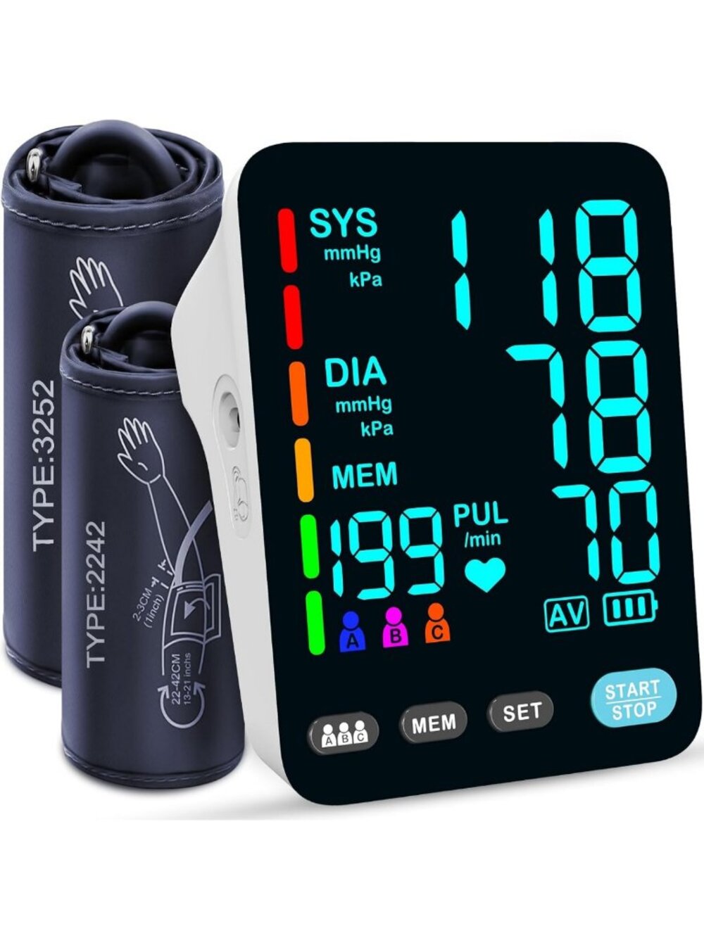 Automatic Upper Arm Blood Pressure Monitor with 199 Memory Sets - Health